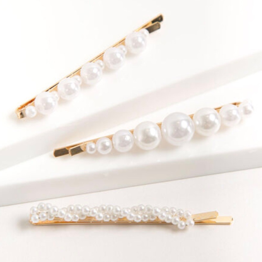 2/$15 Faux Pearl Bobby Pin Set of 3 White Gold NWT